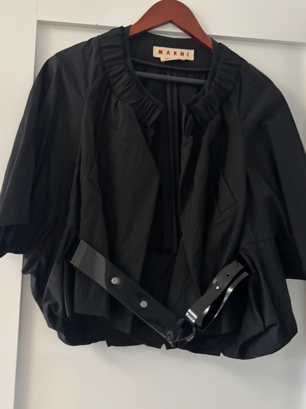 MARNI Italy Black Ruched Cocoon Bubble Belted Jacket Coat - IT 42 / US 6 - Picture 2 of 7